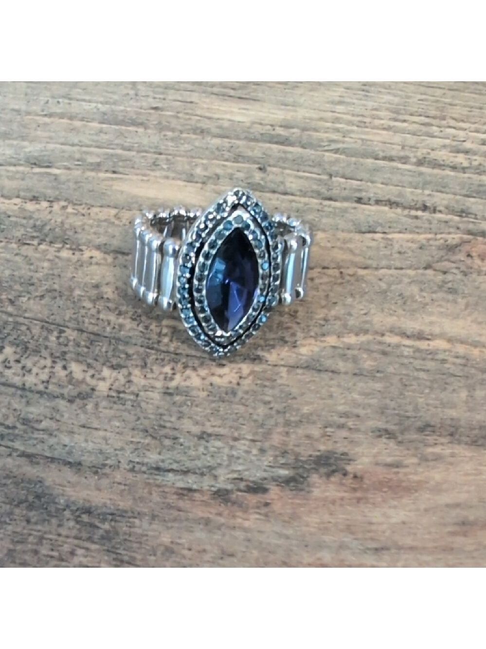 Elegant Silver and Purple Marquise Adjustable Stretch Ring